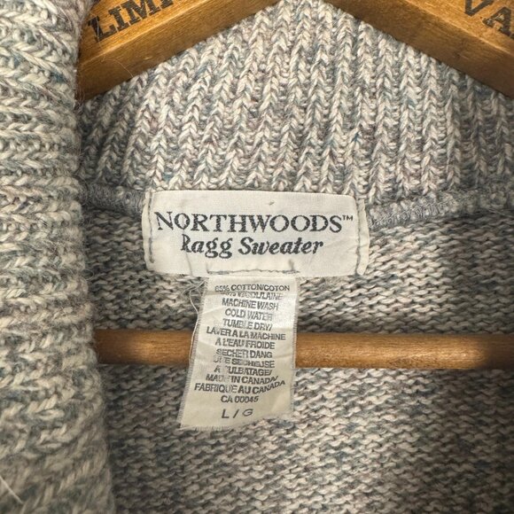 Vintage Northwoods Ragg Sweater | Neutral Shawl Collar Pullover | 80s Cabin Core - Picture 3 of 7